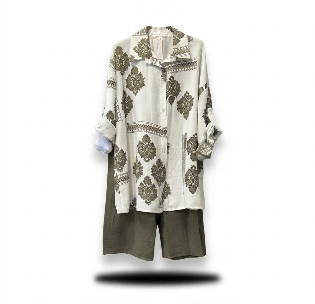 Patronen broek set van viscose - kaki (limited collection)