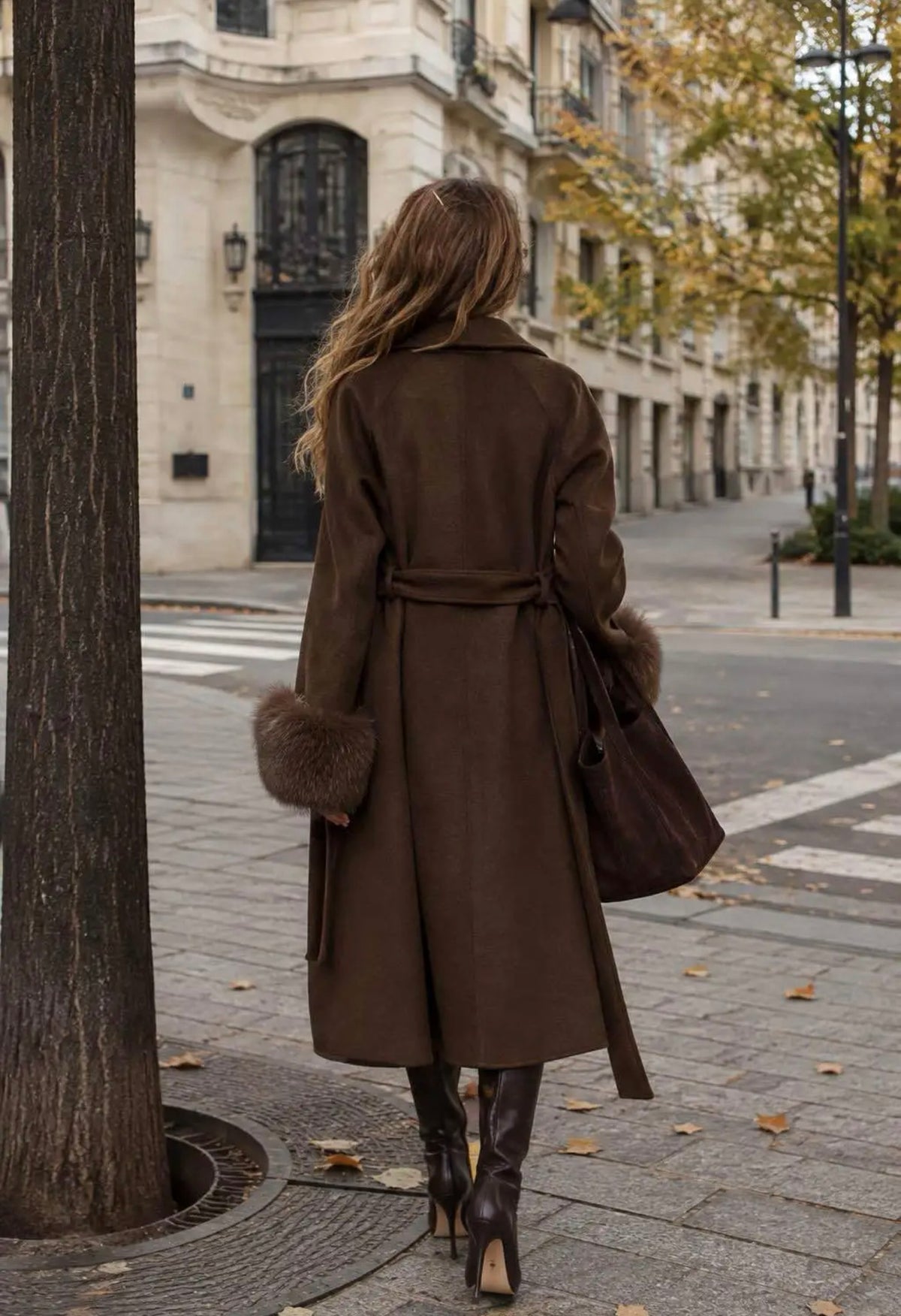 Long Cashmere Fur Trim Coat - 10068