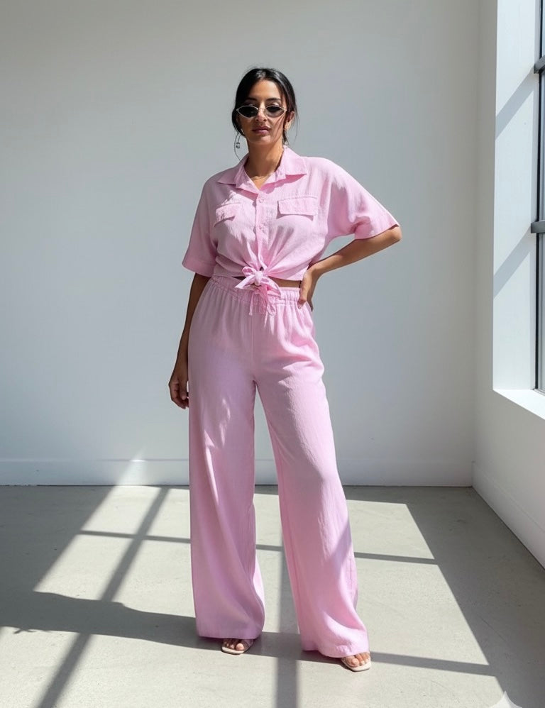 Linnen strik blouse met verstelbare broek
