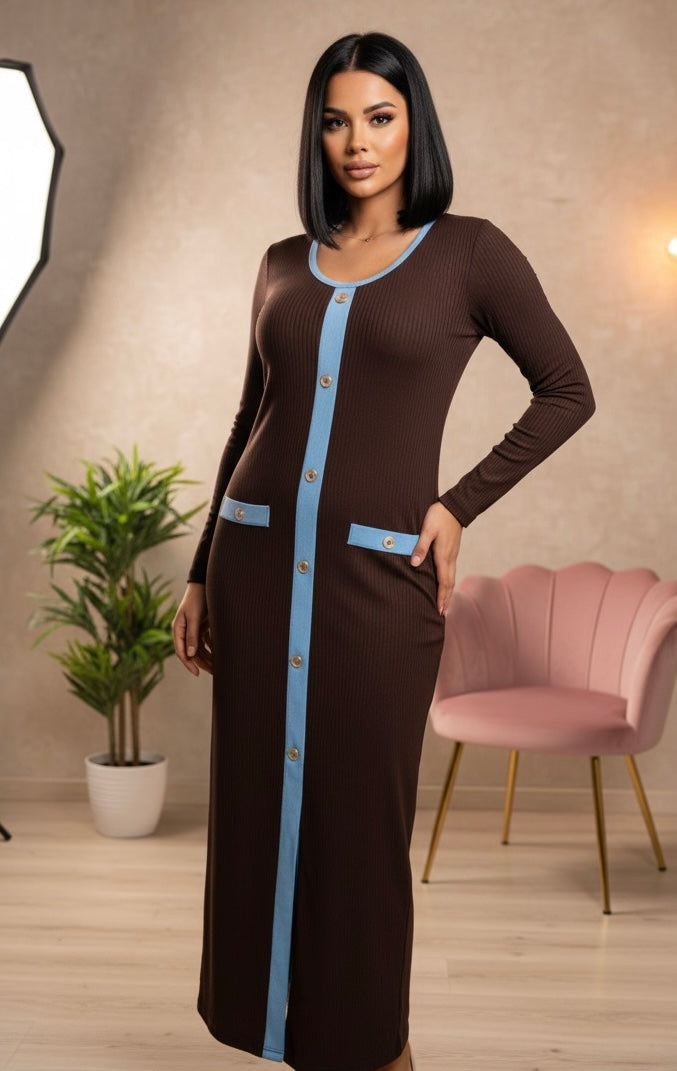 Inaya stretch jurk met blauwe details - ITALY5213