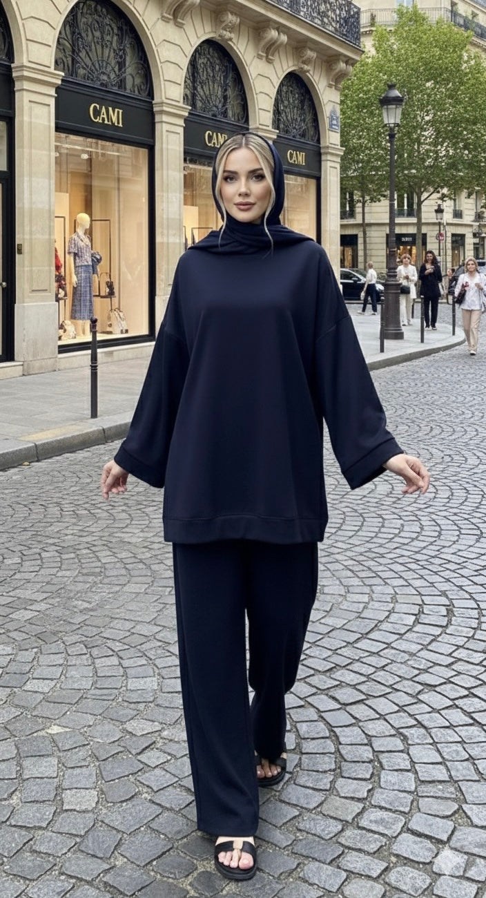 Comfy oversized sweater with wide pants - navy pre order