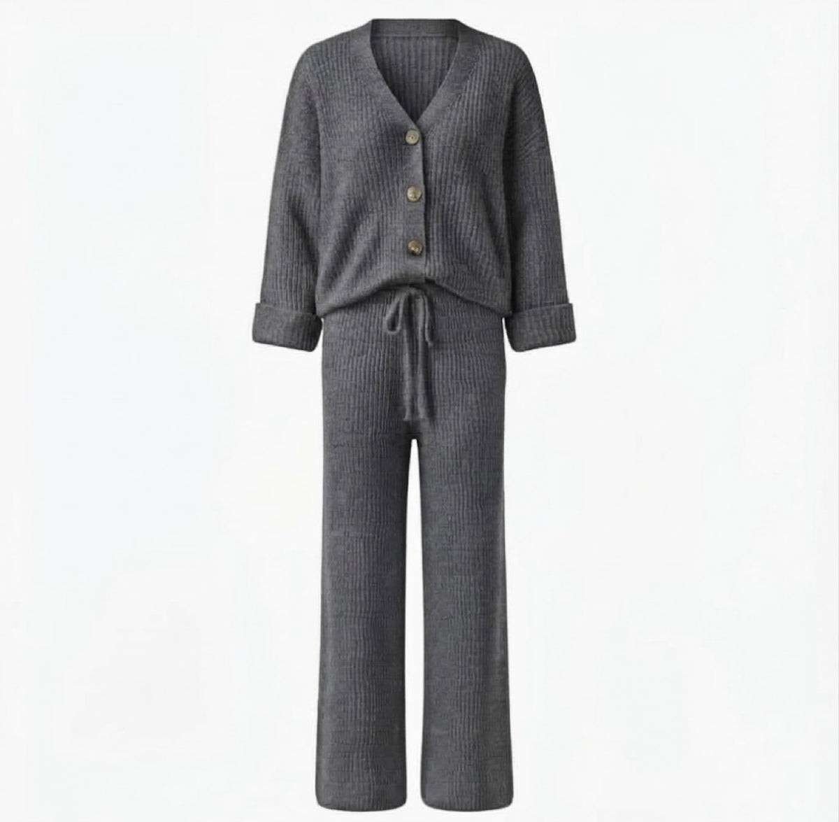 Luxe Gebreide Broek Set |Comfortabele Tweedelige Dames Outfit met V-hals