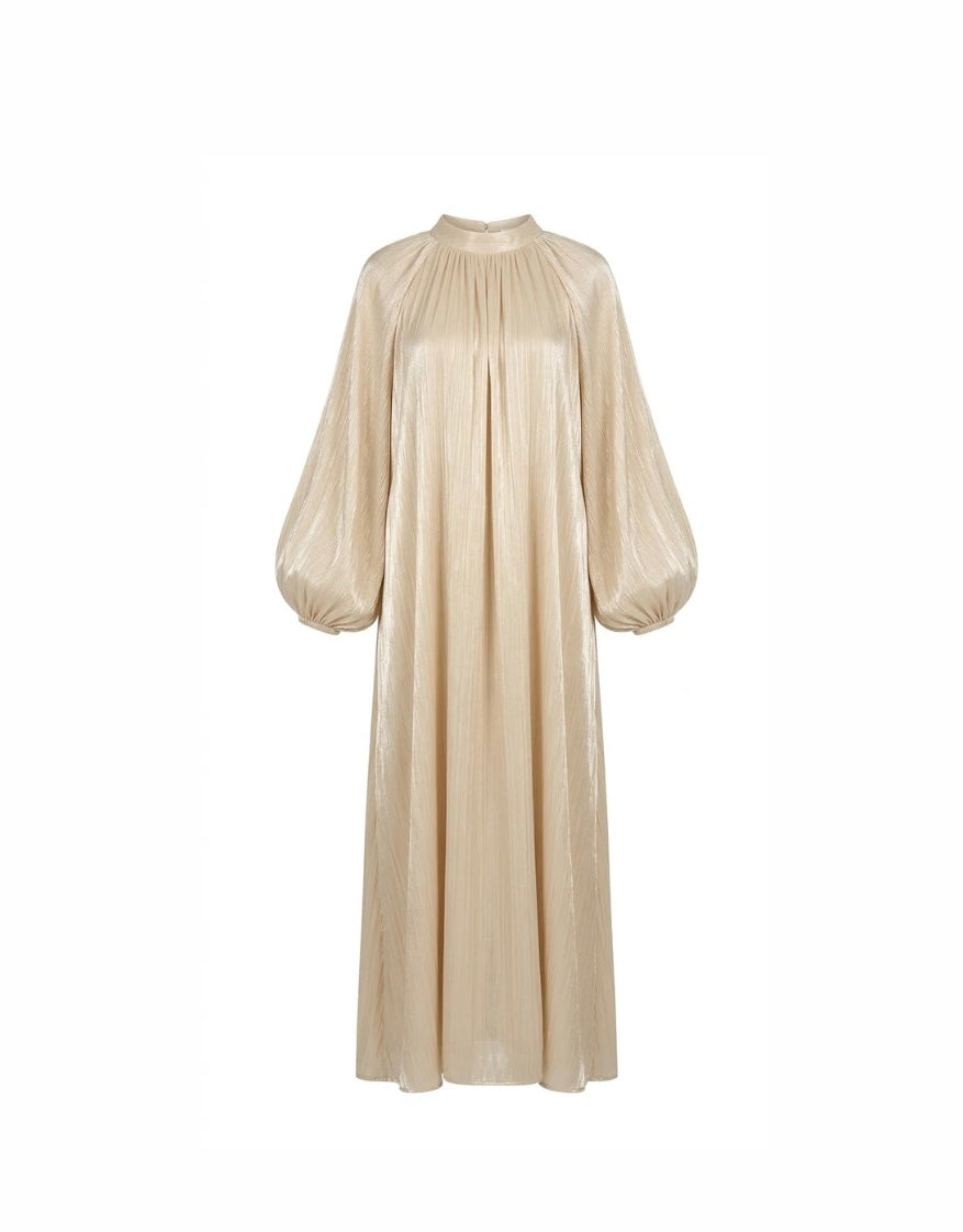 Satijnen Hooggesloten Maxi-Jurk - beige 92566