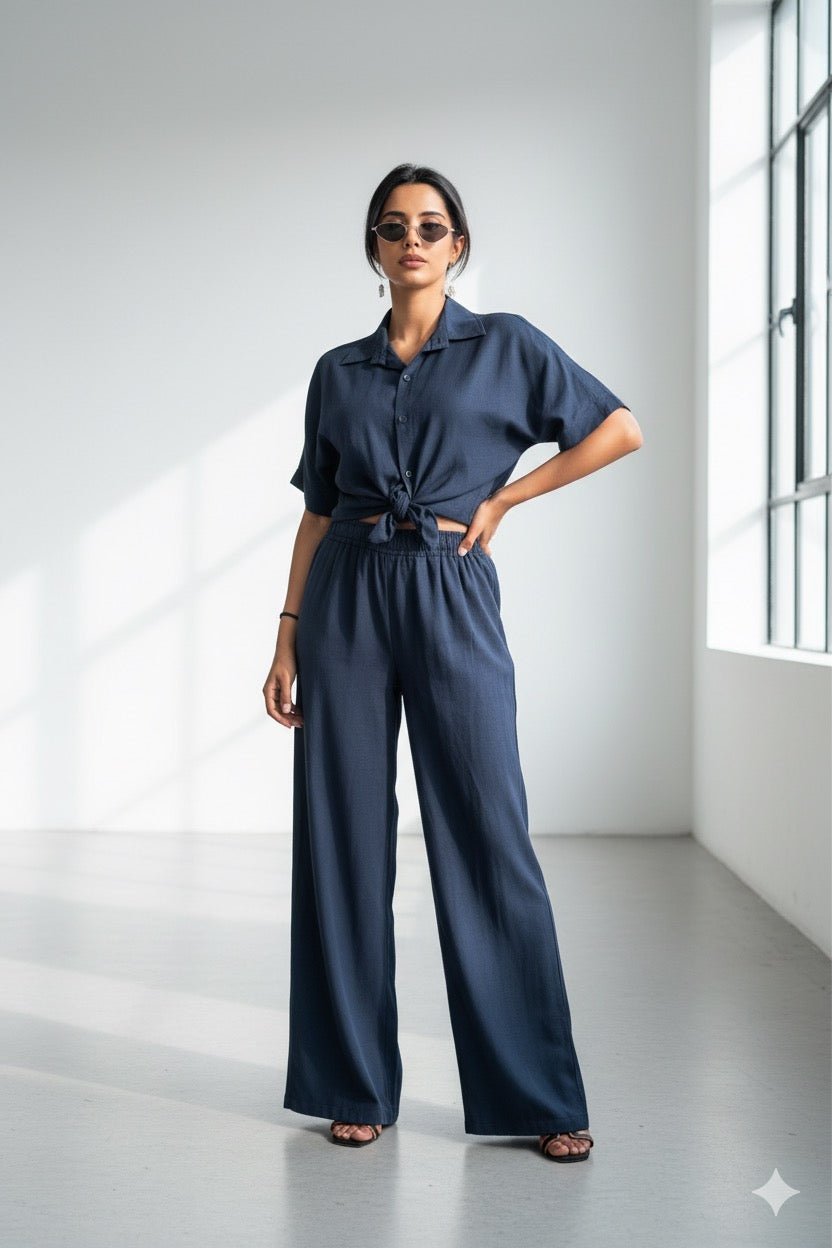 Linnen strik blouse met verstelbare broek
