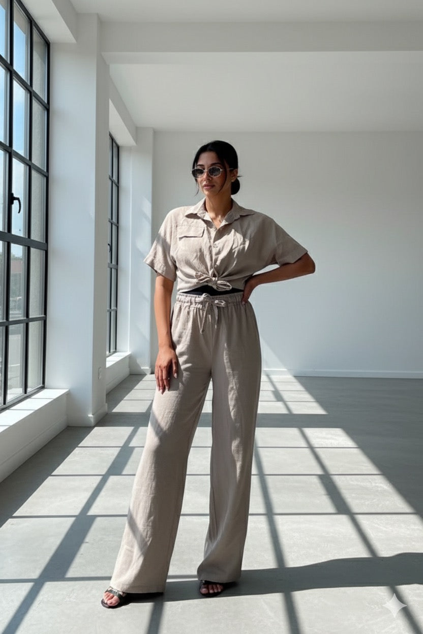 Linnen strik blouse met verstelbare broek