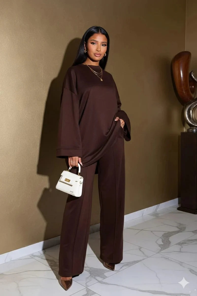 Comfy co-ord set met lange top en oversized broek - 6033