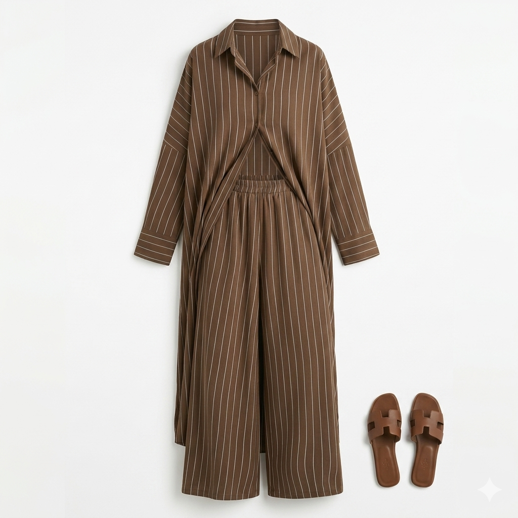 Modest blouse pants set - Brown