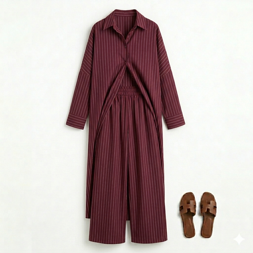 Modest blouse with pants - burgundy