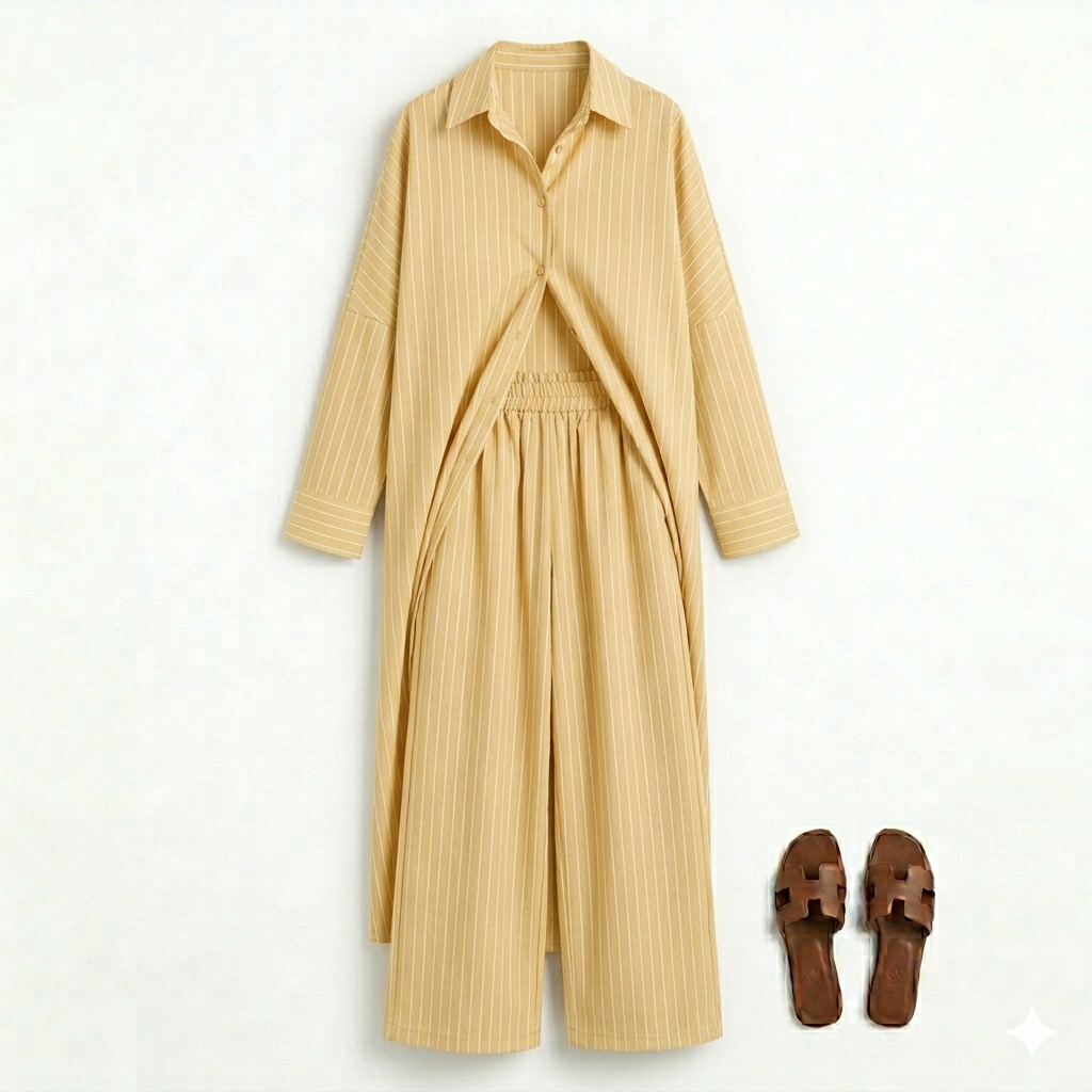 Modest blouse with pants - butter yellow