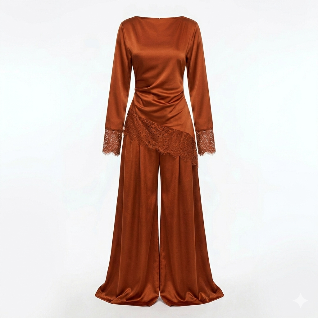Velvet wine pants set - Orange
