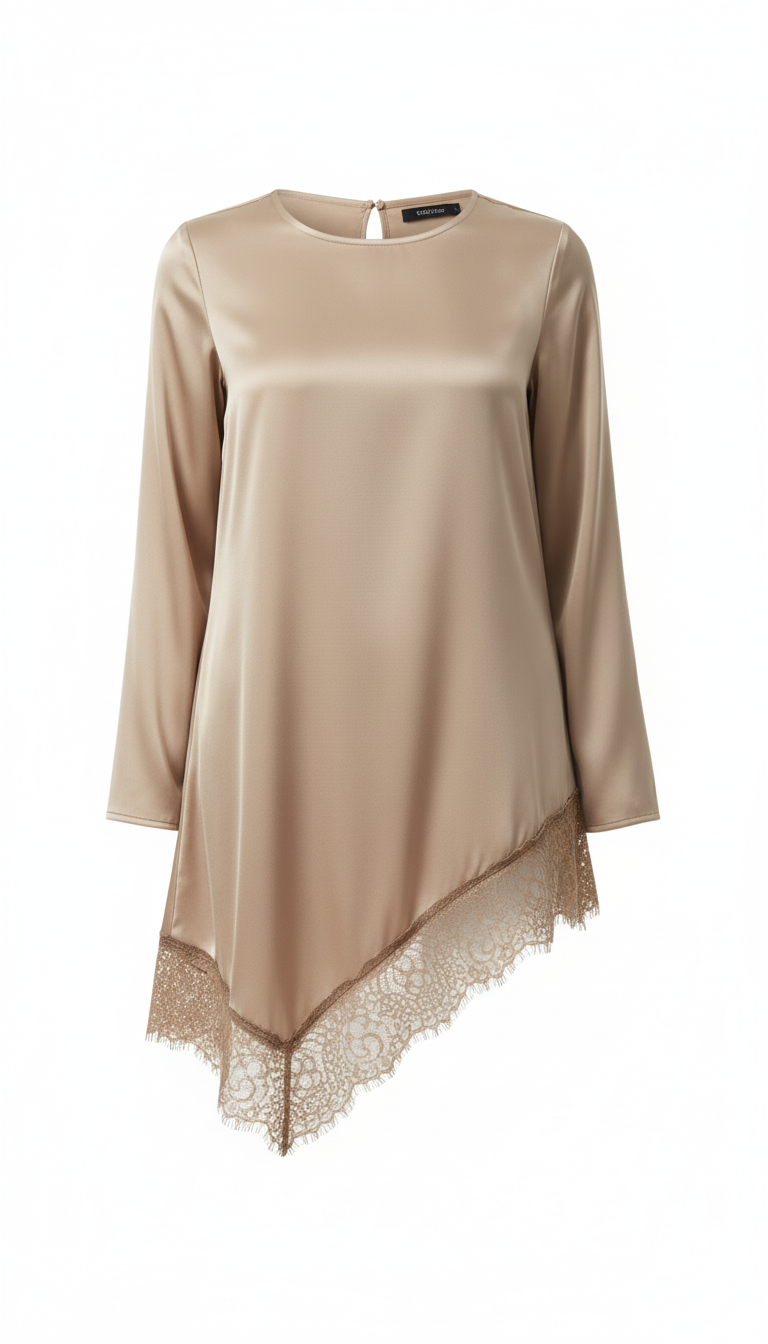 Couture Satijn met Kant Detail blouse - beige