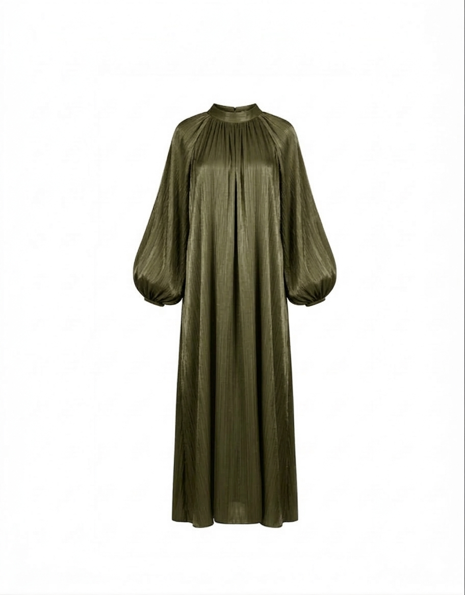 Satijnen Hooggesloten Maxi-Jurk - groen 92566