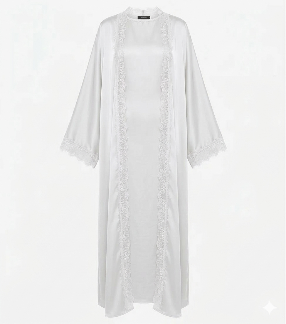 Lace kimono set met kanten details - onderjurk met kimono wit