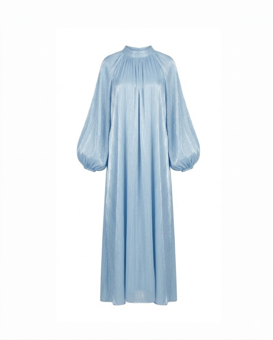Satijnen Hooggesloten Maxi-Jurk - licht blauw 92566