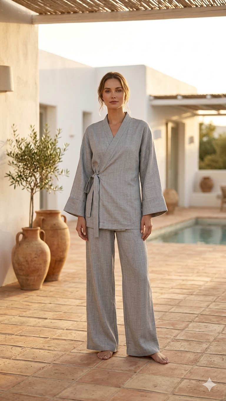 La Bohème Lente kimono pants set - licht grijs