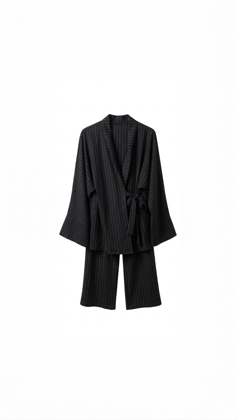 La Bohème Lente kimono pants set strepen - zwart