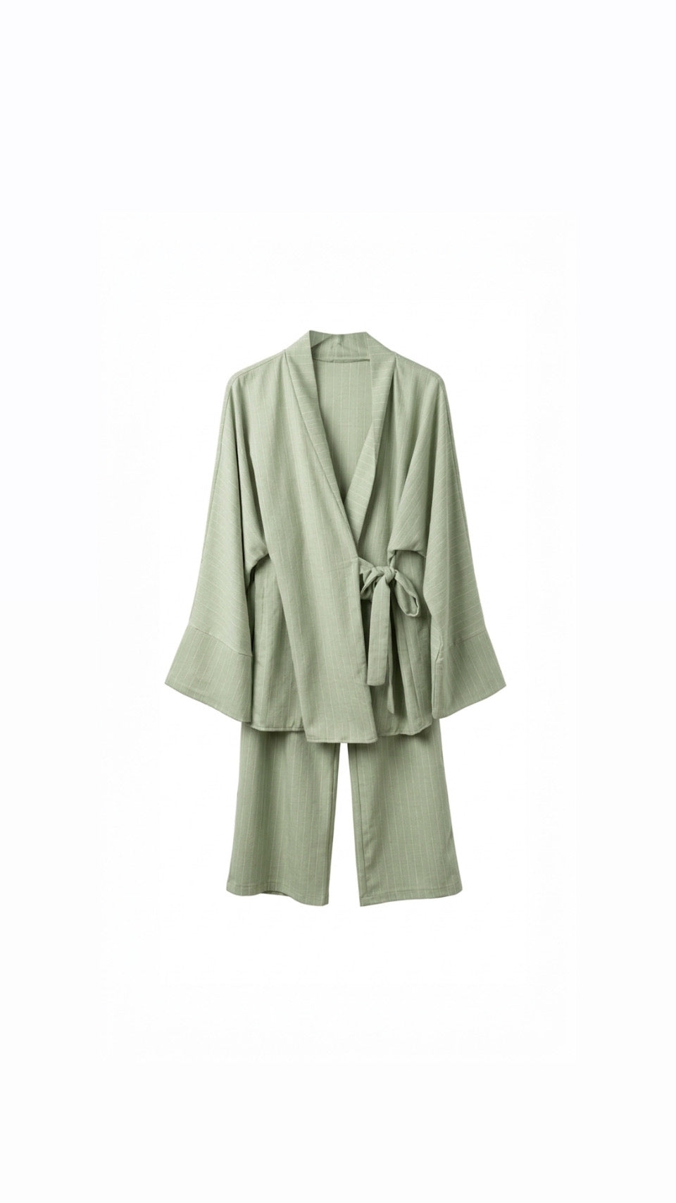 La Bohème Lente kimono pants set strepen - pastel groen