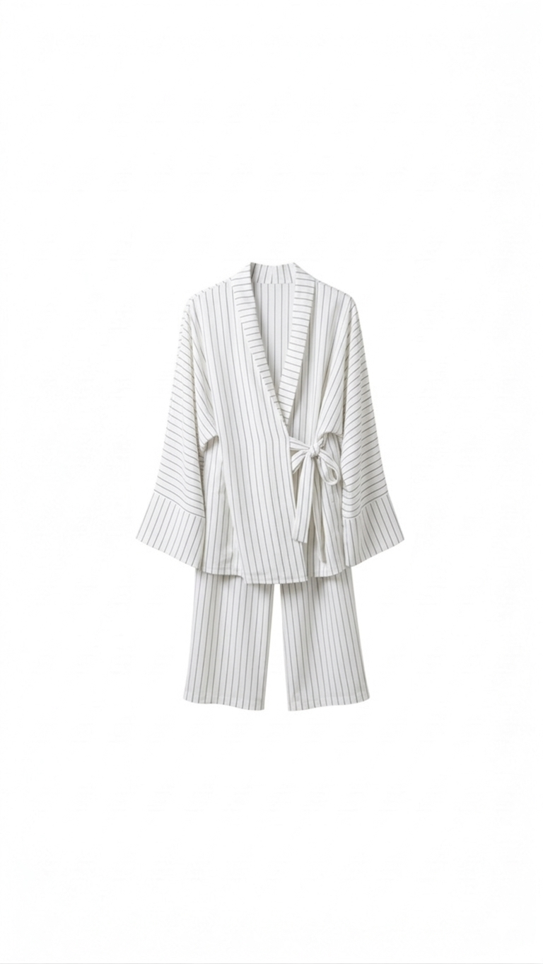 La Bohème Lente kimono pants set strepen - wit
