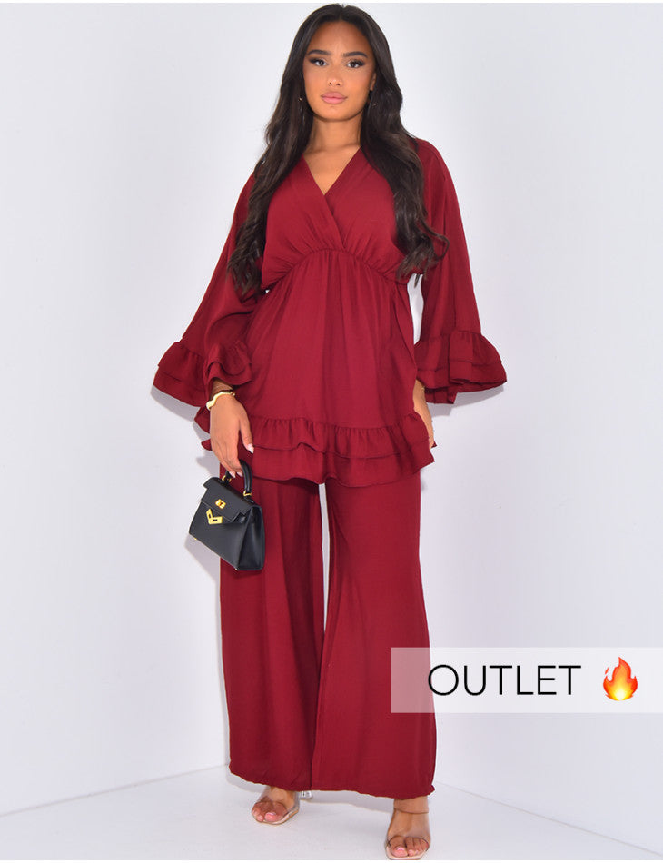 V Neck Oversized Set Ruffle Details - yellow