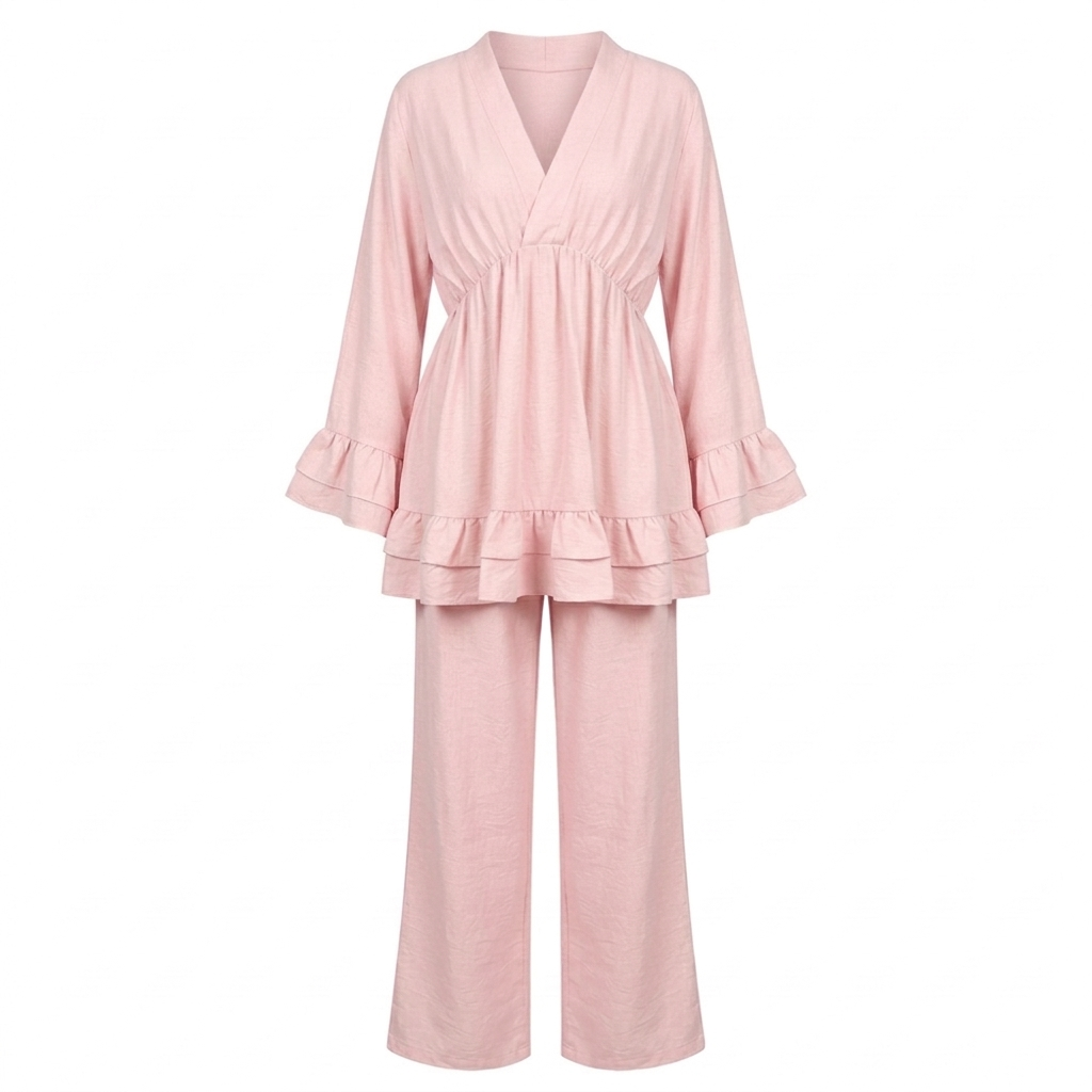 Dames Loungewear Set: Tuniek met Franjes en Matchende Pantalon - pink