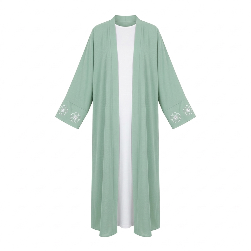Kimono dress with flowers - mint green