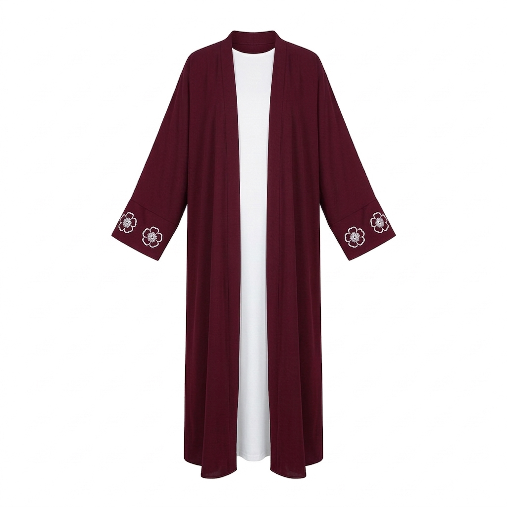 Kimono dress with flowers - burgundy