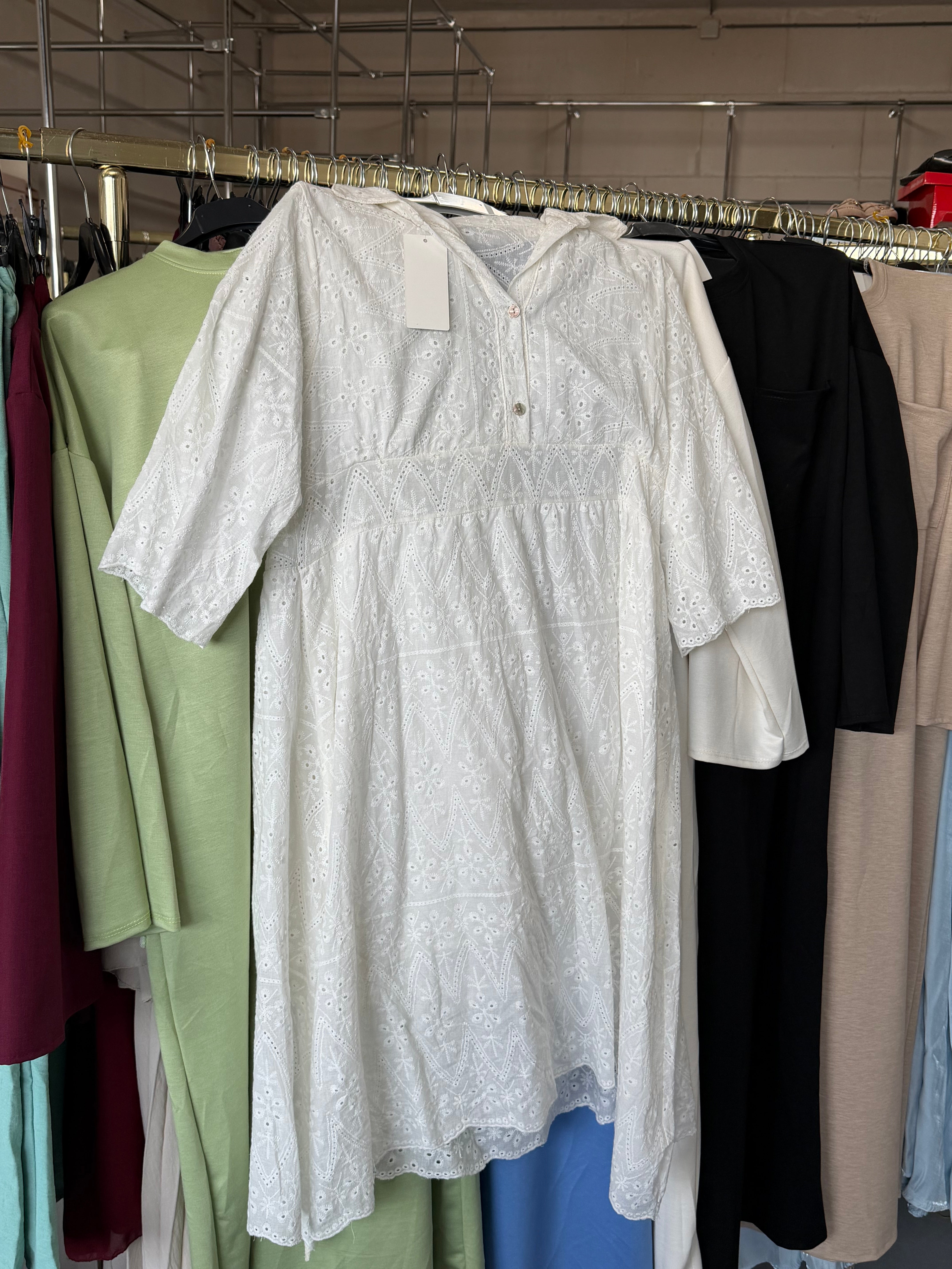 Moos witte blouse jurk wit katoen en katoenen jurk met ruffles wit