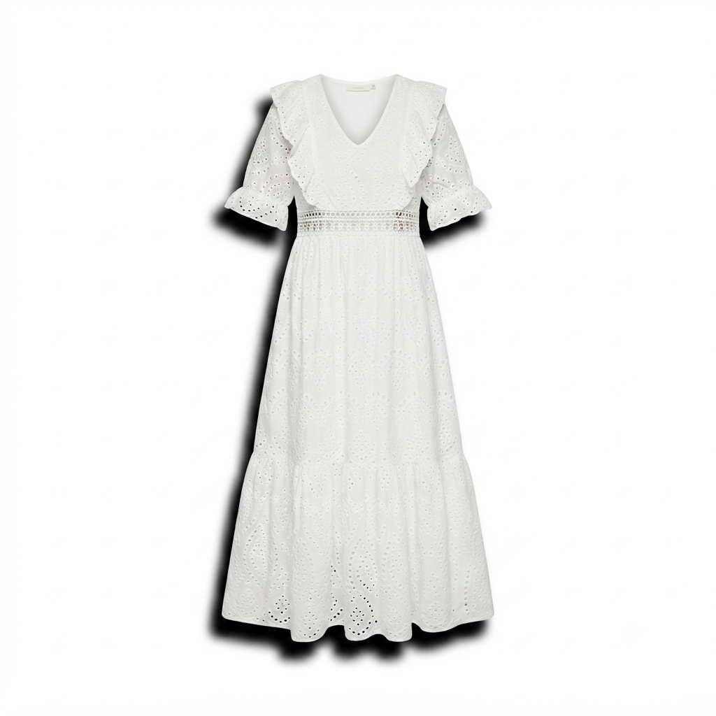Katoenen maxi jurk met ruffles - wit