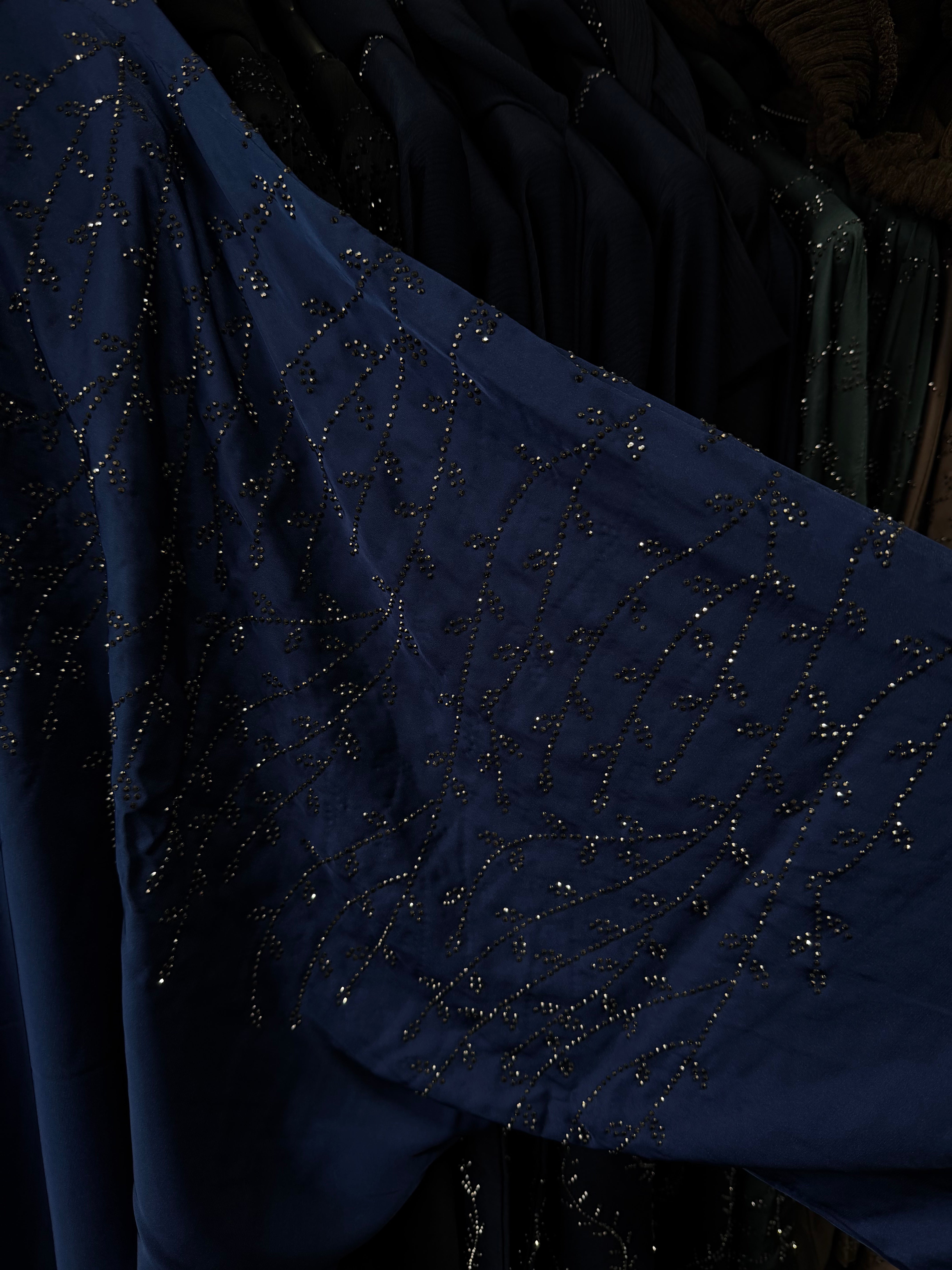 Dubai abaya donker blauw met zilveren steentjes - 9051