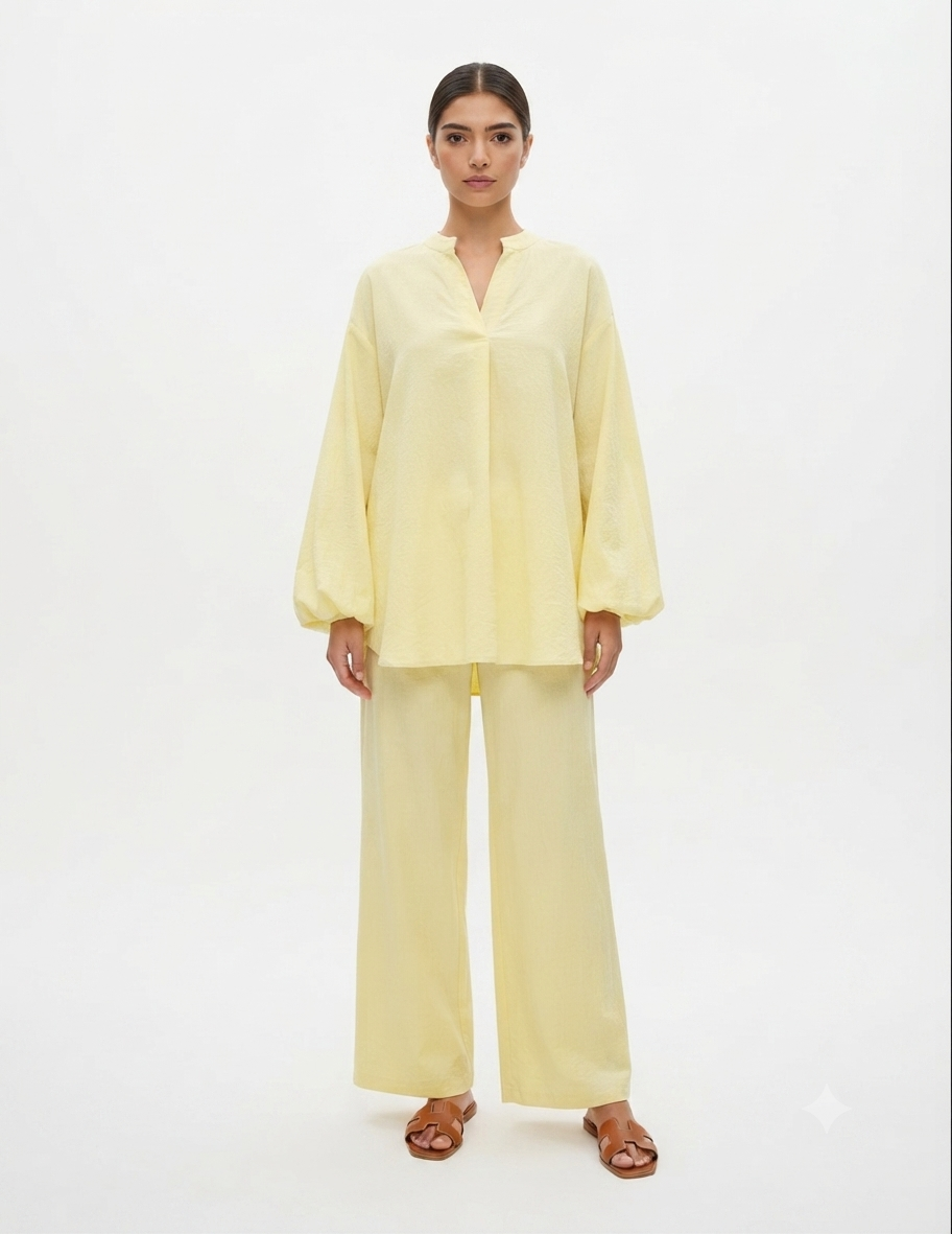 Poplin cotton oversized twinset - butter yellow
