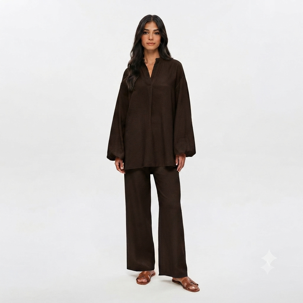 Poplin Cotton twinset - dark brown
