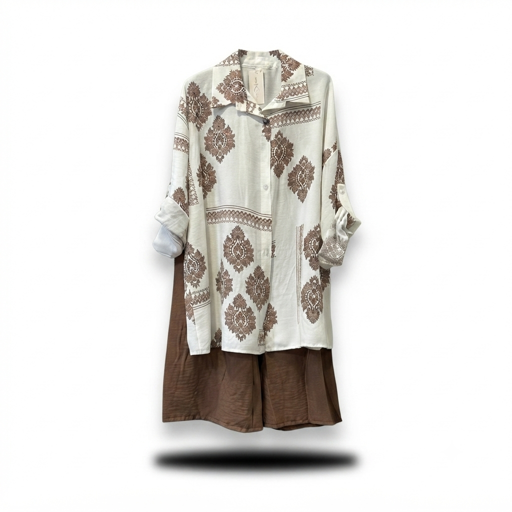 Patronen broek set van viscose - bruin (limited collection)