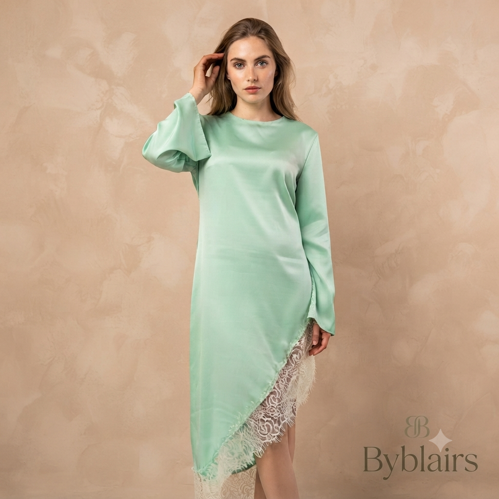 Lace long blouse mental green
