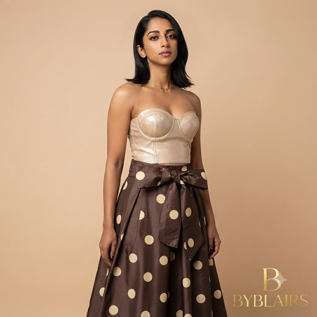 Polka dots lange rok met rekbare grote strik
