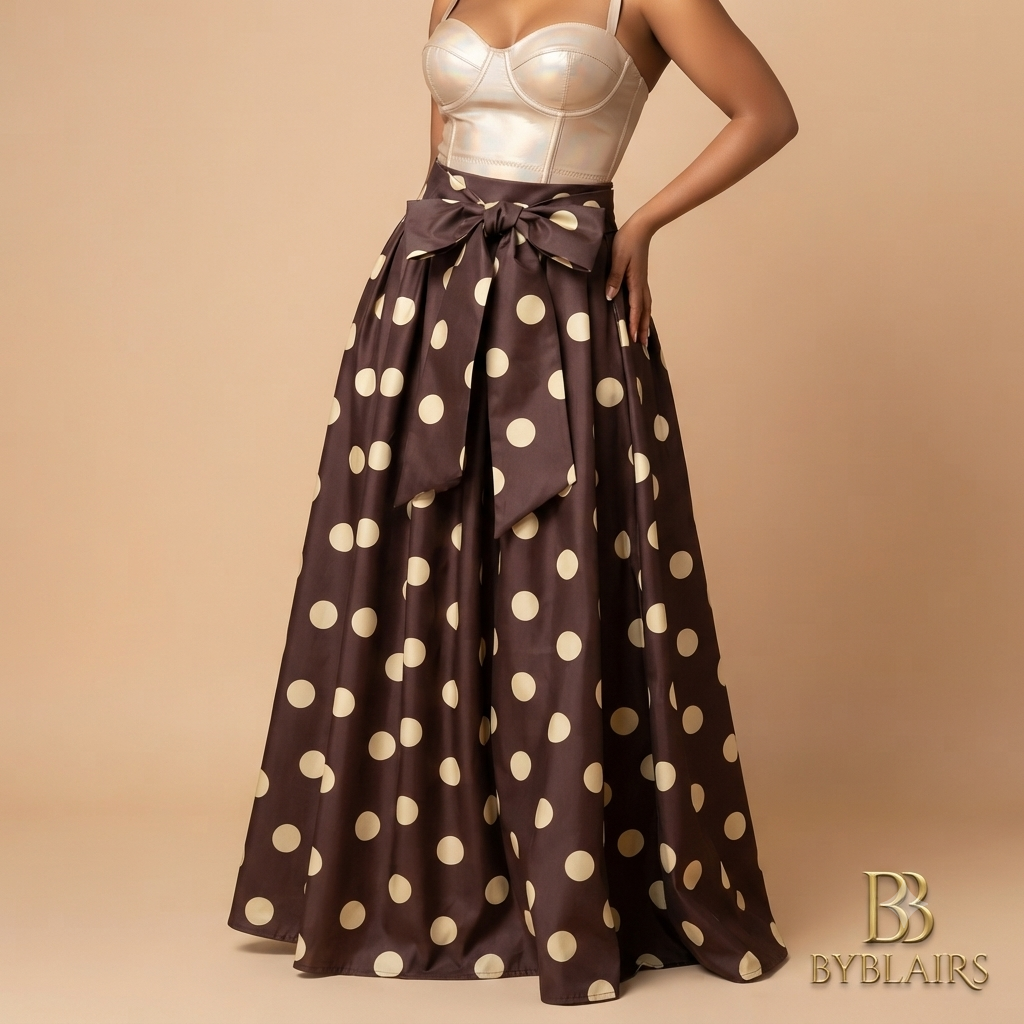 Polka dots lange rok met rekbare grote strik