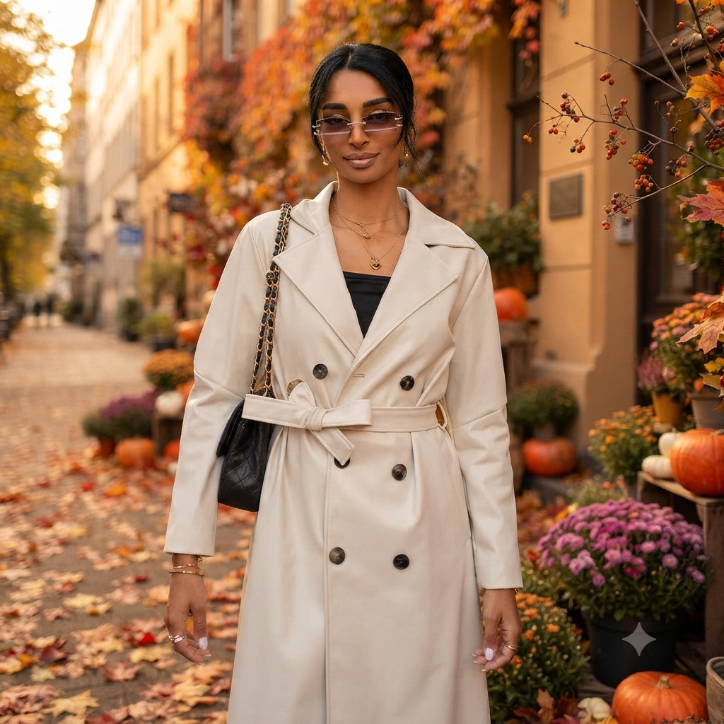 Leren manteljas - beige