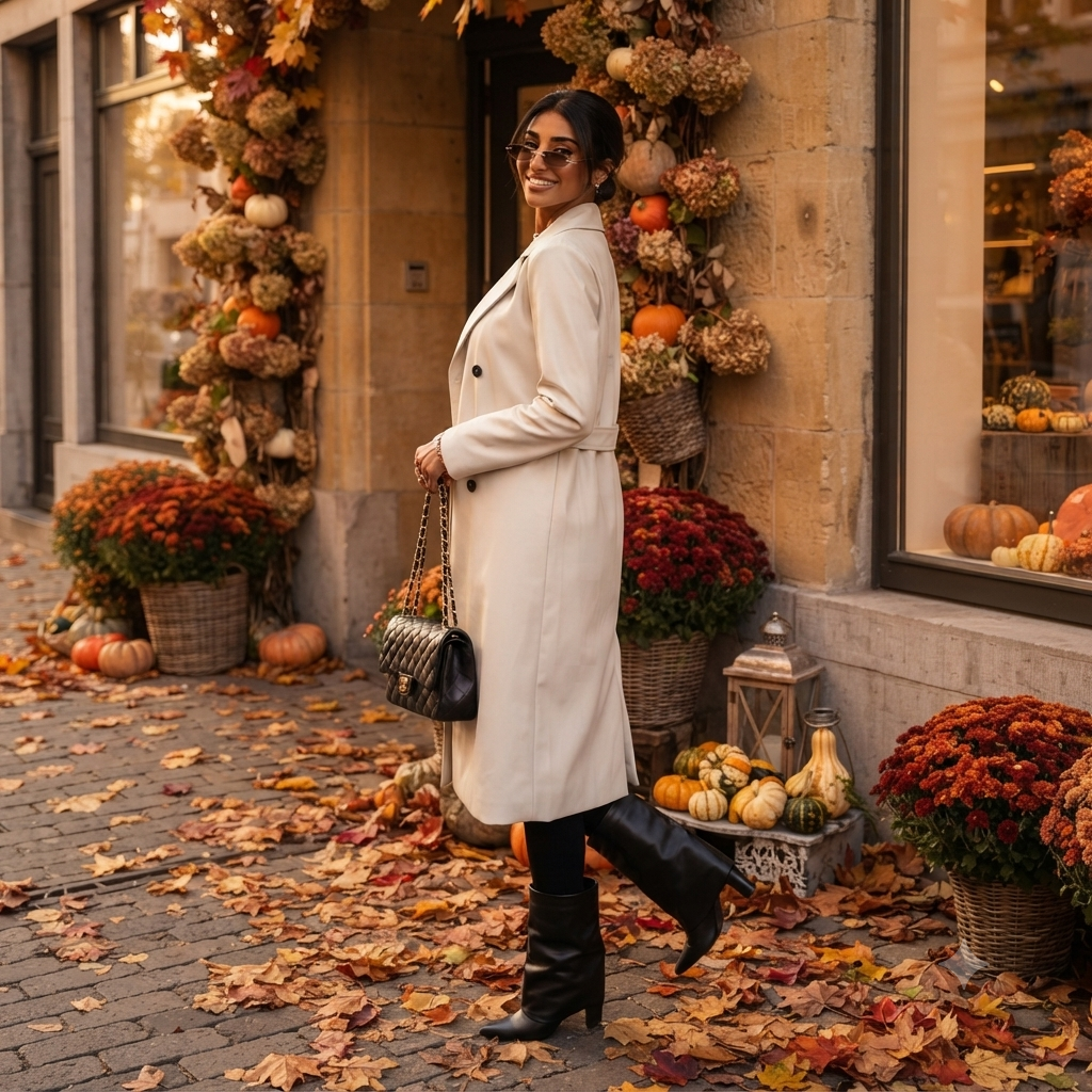 Leren manteljas - beige