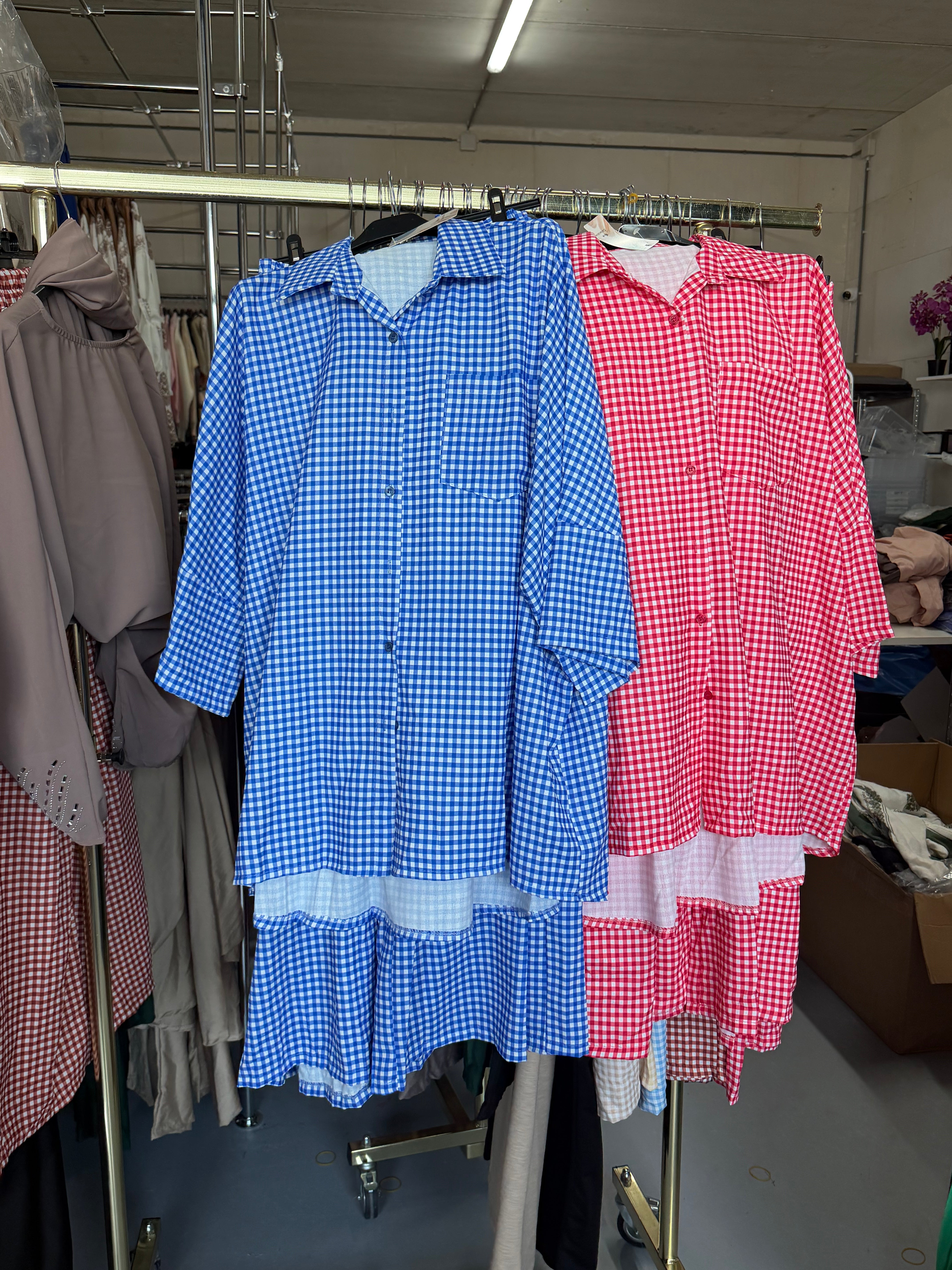 Legeset77 blauw en rood ruitjes broek setjes L