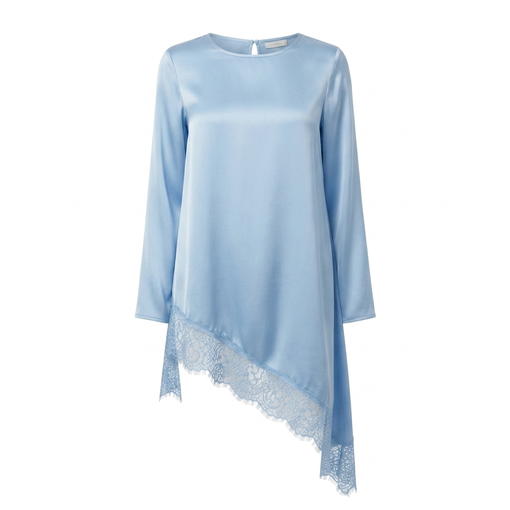 Couture Satijn met Kant Detail blouse - licht blauw