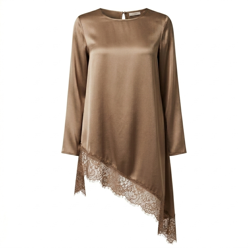 Couture Satijn met Kant Detail blouse - beige dark (extra long)
