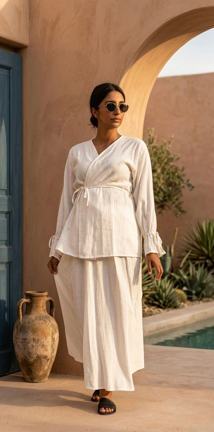 Linnen rok wikkel kimono - creme