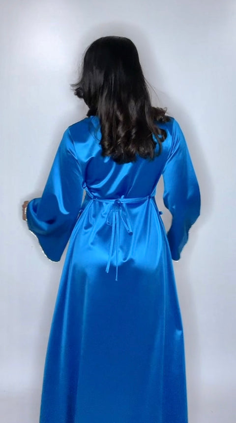 Satijnen cross over jurk met glitters