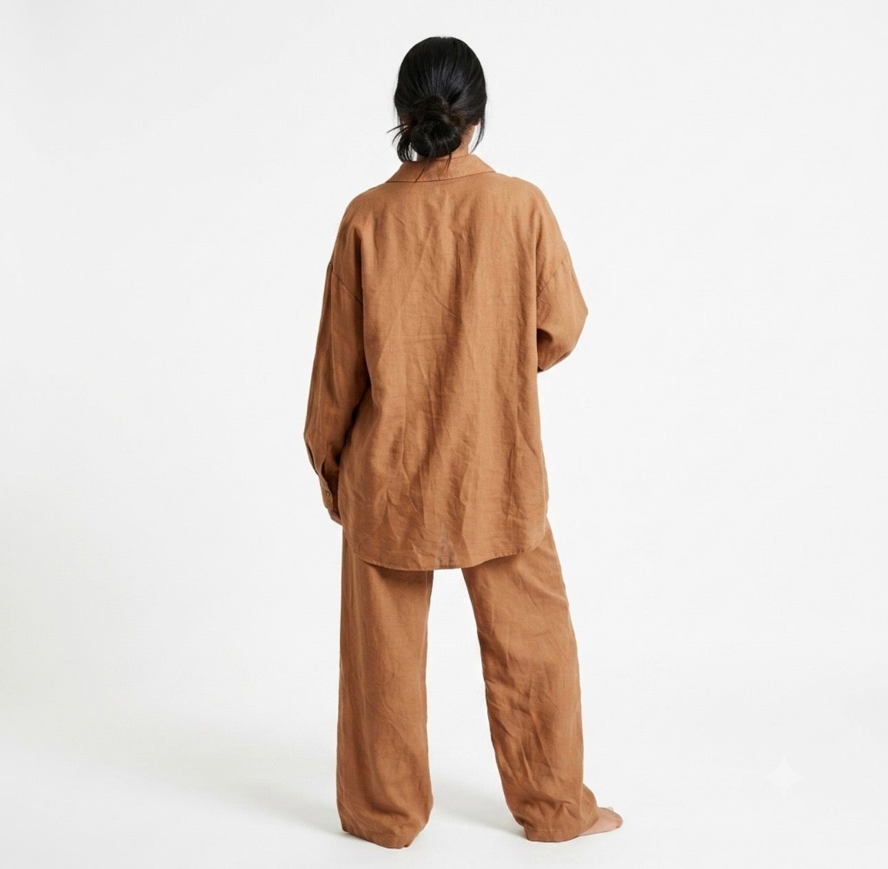Viscose modest oversized blouse met rekbare broek set - bruin