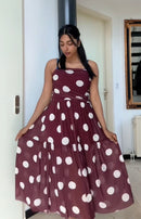 Strapless dots stippels burgundy met wit jurk - onefit
