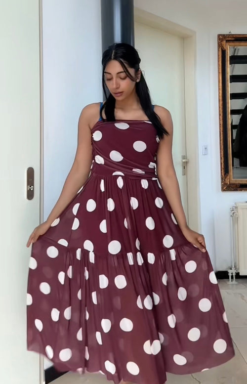 Strapless dots stippels burgundy met wit jurk - onefit