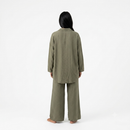 Viscose modest oversized blouse met rekbare broek set - kaki