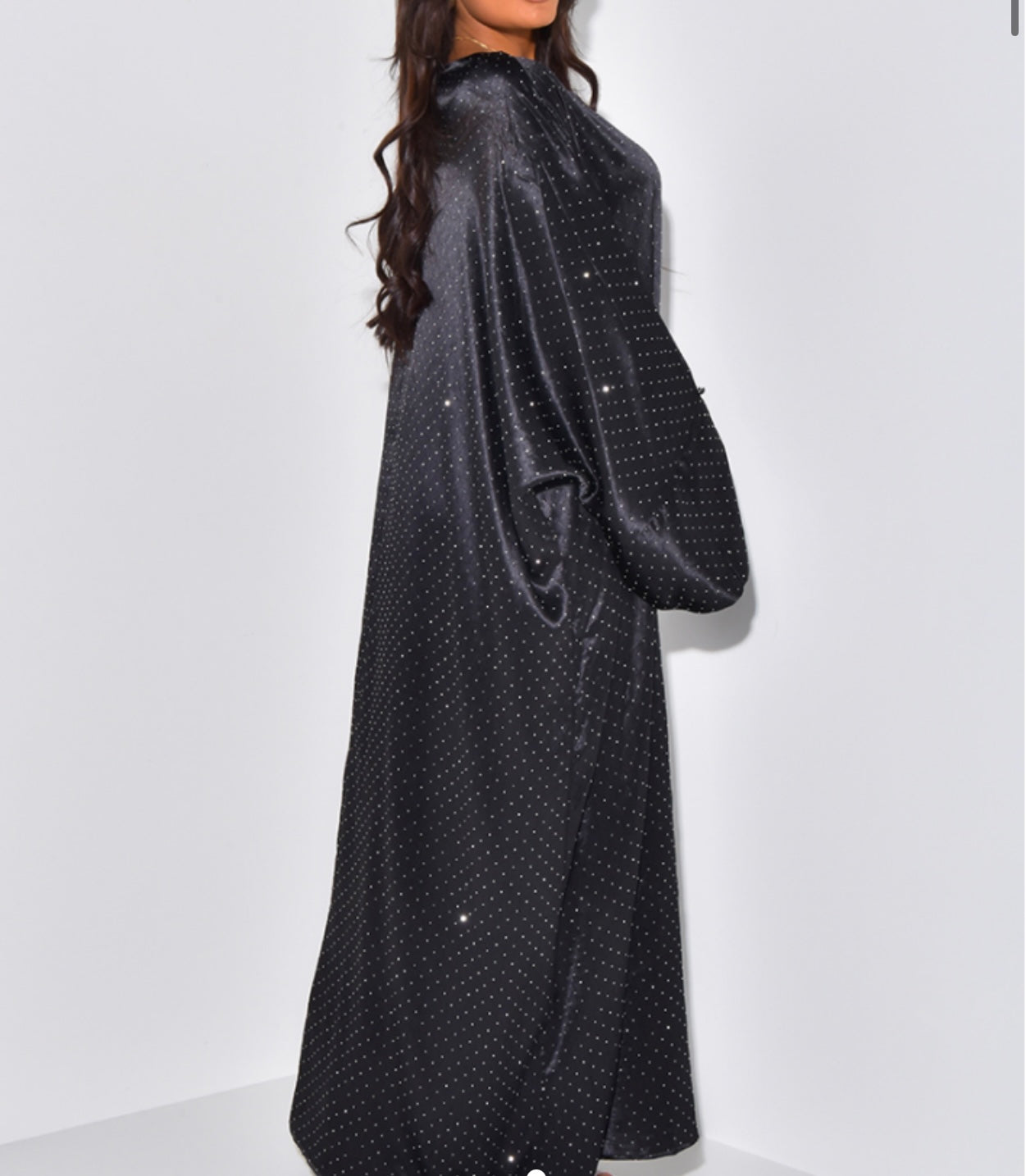 La courte satijnen abaya jurk met glitters (B36) PRE ORDER