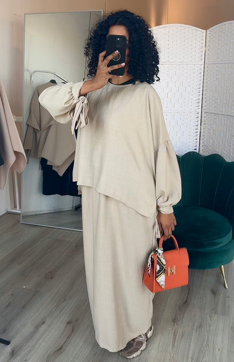 Jurk met oversized blouse strikjes off-white