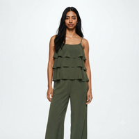 Ruffles blouse met rekbare broek - kaki
