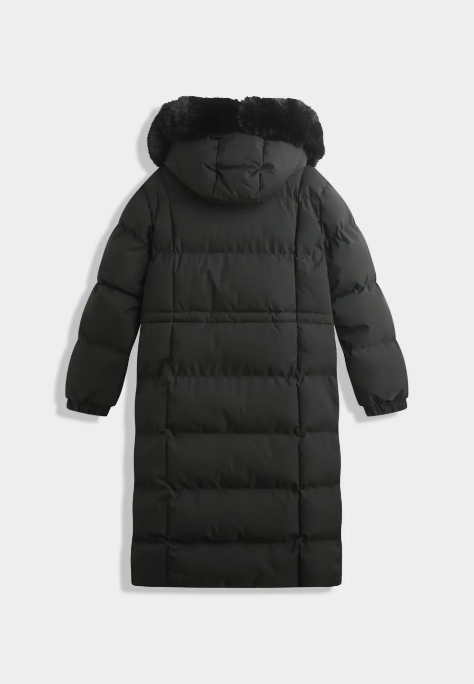 Lange winterjas met bont aan kraag en voorkant - zwart FC7618